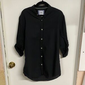 Zara Men's Casual Black Linen Button Down Shirt